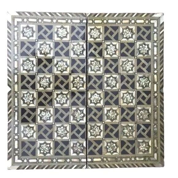 Vintage Judaica Persian Abalone Mother Of Pearl Inlayed Backgammon Chessboard - Picture 2 of 6